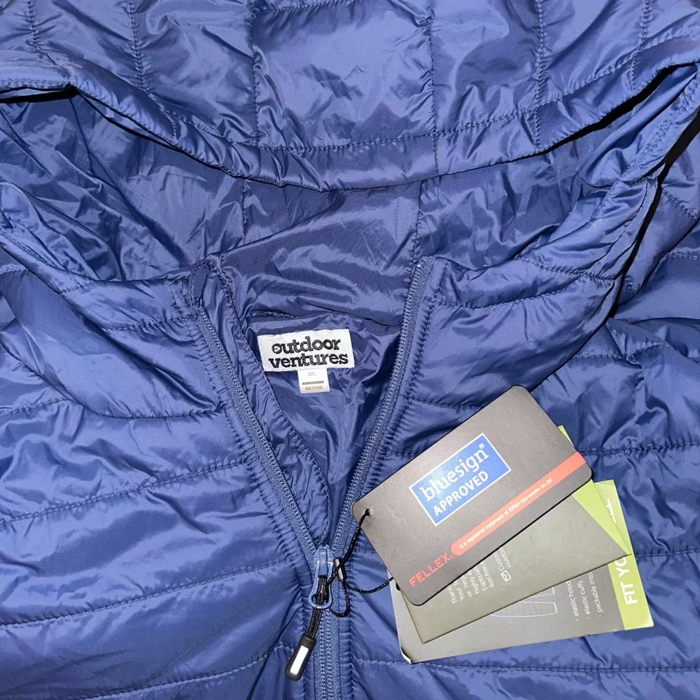 Outdoor Ventures Women’s Lightweight Full-Zip Puffer Jacket With Hood Blue - Picture 2 of 2